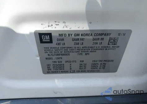 2015 Chevrolet Trax Ltz z USA, uszkodzony, nr VIN KL7CJTSB0FB060820